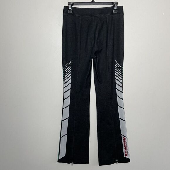 MONSE Pants Womens 2 Black Stretch Denim Ankle Zip Flare Green Side Stripe - Picture 4 of 12